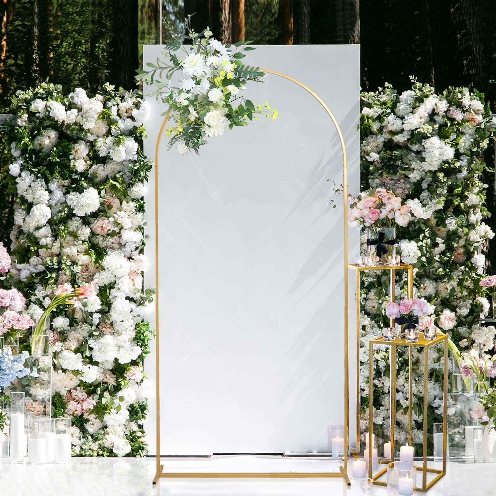 Gold Metal Wedding Arch Chiara Backdrop Stand Floral Display Frame With Round Top 7ft