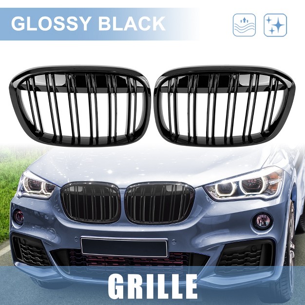 Unique Bargains Front Kidney Grille Grill For Bmw F48 F49 X1 Series 2016 4 Door Double Line Gloss Black 1 Pair