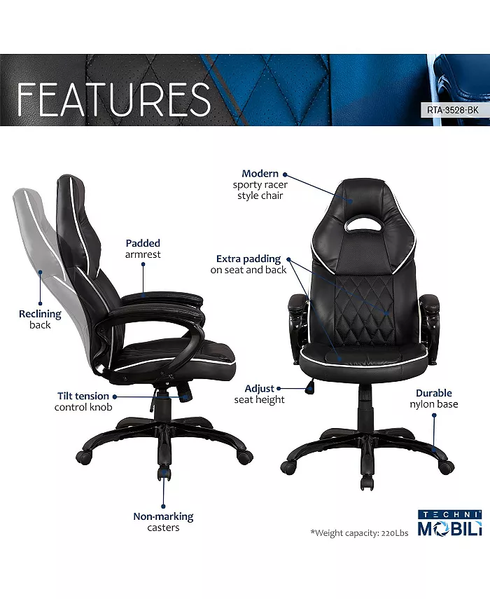 RTA Products Techni Mobili High Back Executive Sport Office Chair