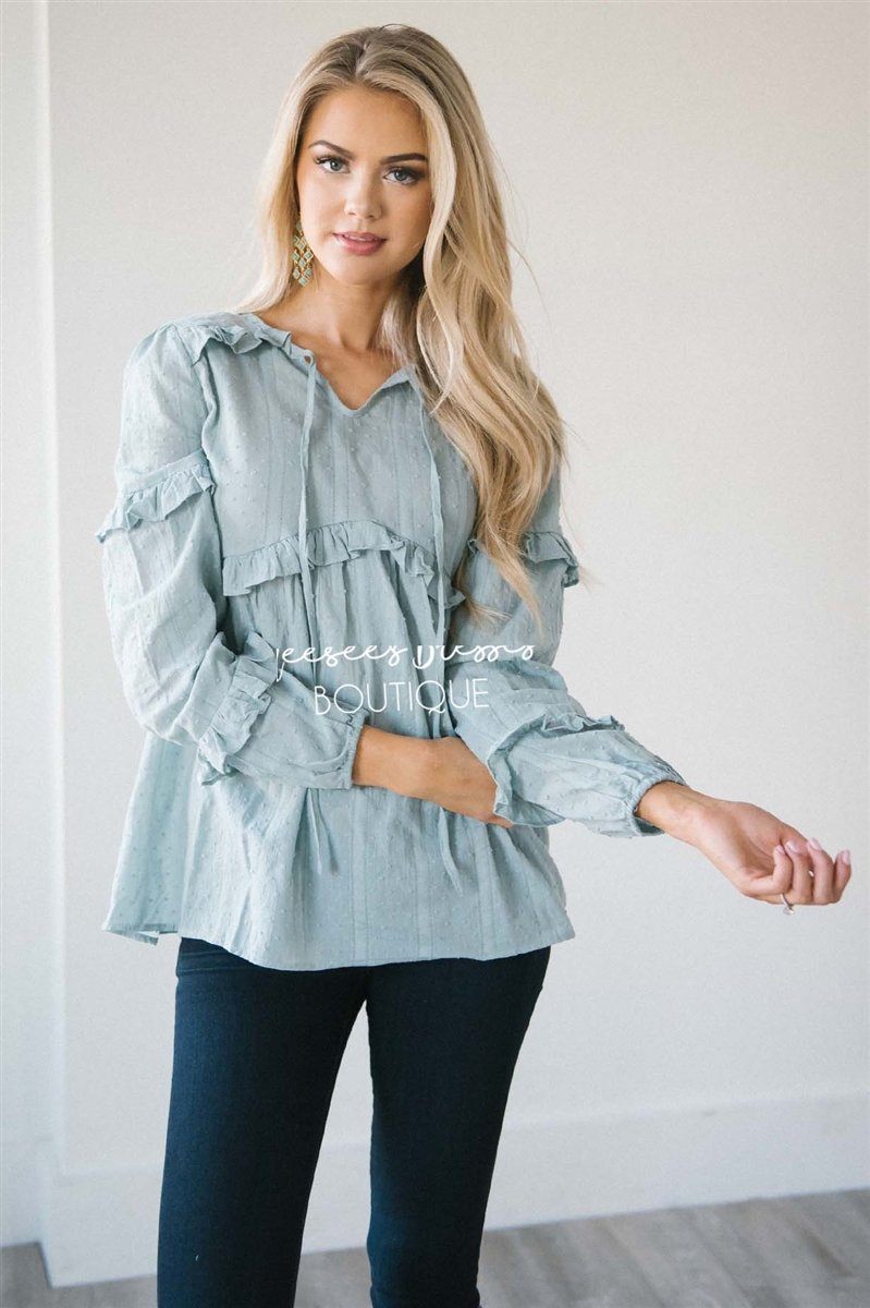 Ruffle Trim Neck Tie Blouse