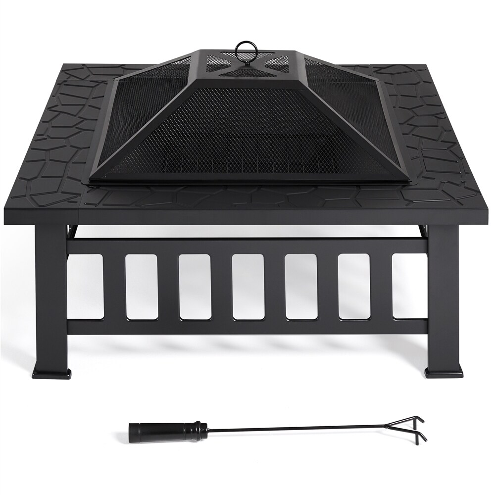 Yaheetech 34in Fire Pit Table Outdoor Patio Fire Pits Square Steel Stove with Mesh Screen and Cover