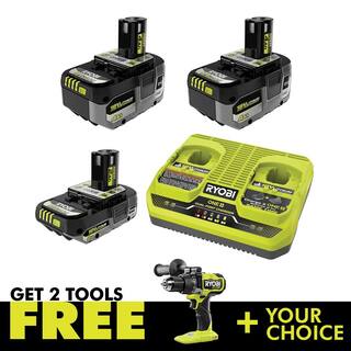 RYOBI ONE+ 18V HIGH PERFORMANCE Kit w (2) 4.0 Ah Batteries 2.0 Ah Battery 2-Port Charger  ONE+ HP Brushless Hammer Drill PSK023-PBLHM101B