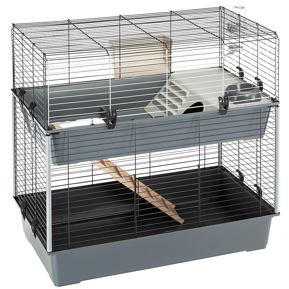 Ferplast 100 Double Rabbit Cage | Rabbit Cage Includes ALL Accessories and Measures 39L x 20.3W x 36.2H Inches， Gray and Black