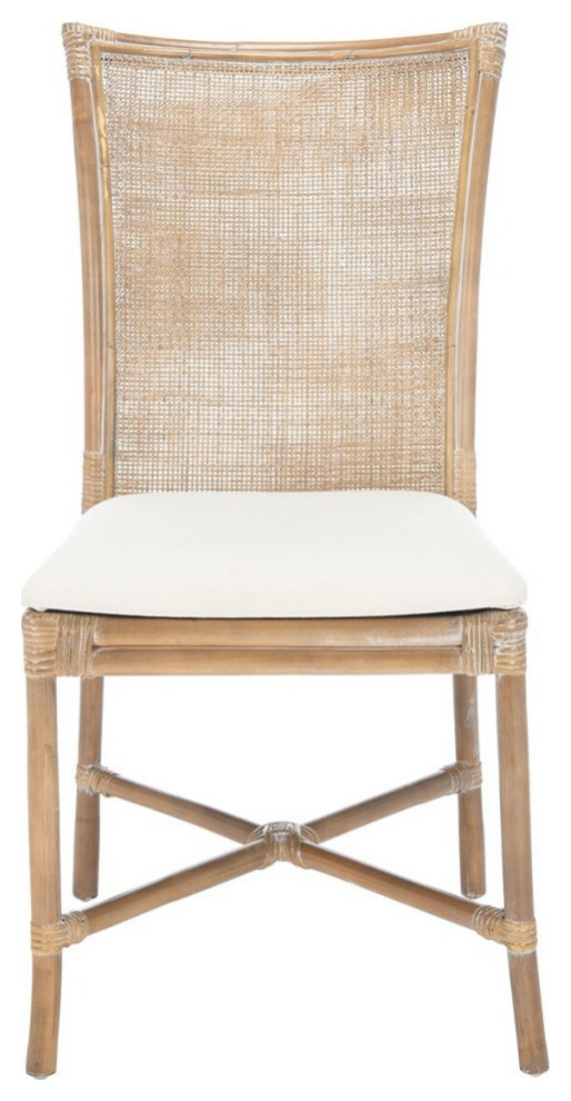 Ranna Rattan Accent Chair With Cushion  Gray Whitewash/White  Set of 2   Tropical   Dining Chairs   by Rustic Home Furniture Deco  Houzz