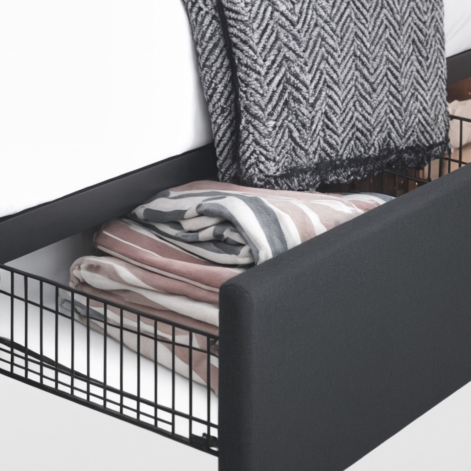 Upholstered Bed Frame with 4 Drawers Storage and Headboard with Wood Slat Support, No Box Spring Needed