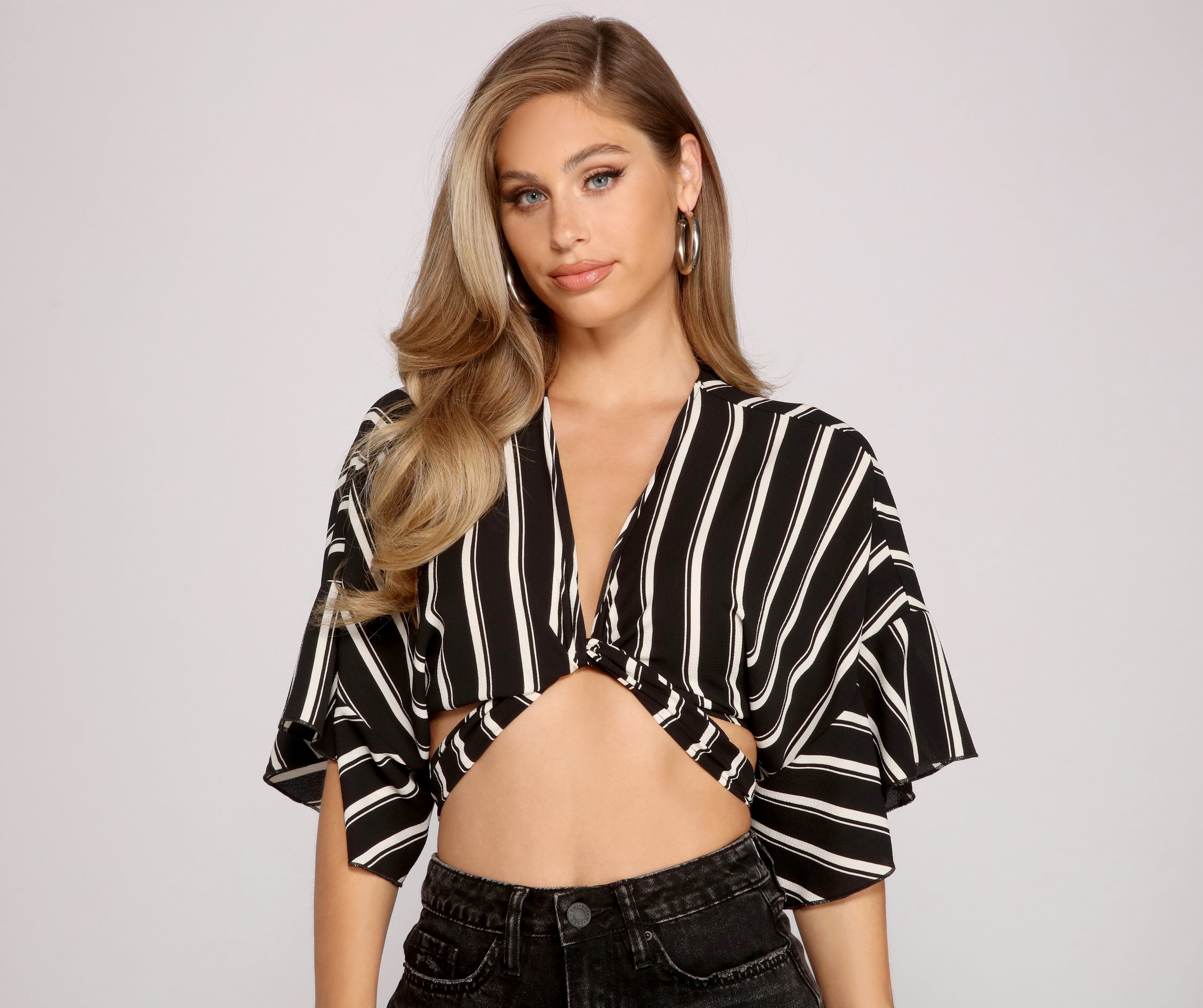 Stylishly Striped Tie Front Crop Top