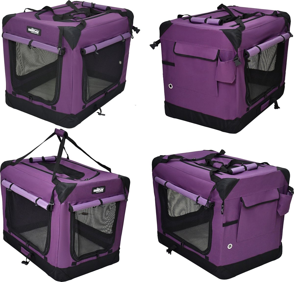 EliteField 4-Door Collapsible Soft-Sided Dog Crate with Curtains