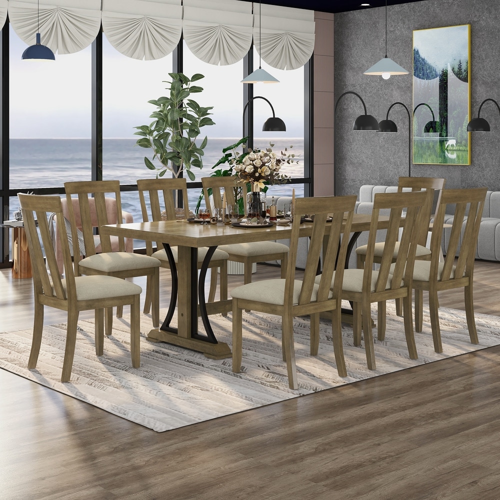 9 Piece Retro Style Dining Table Set