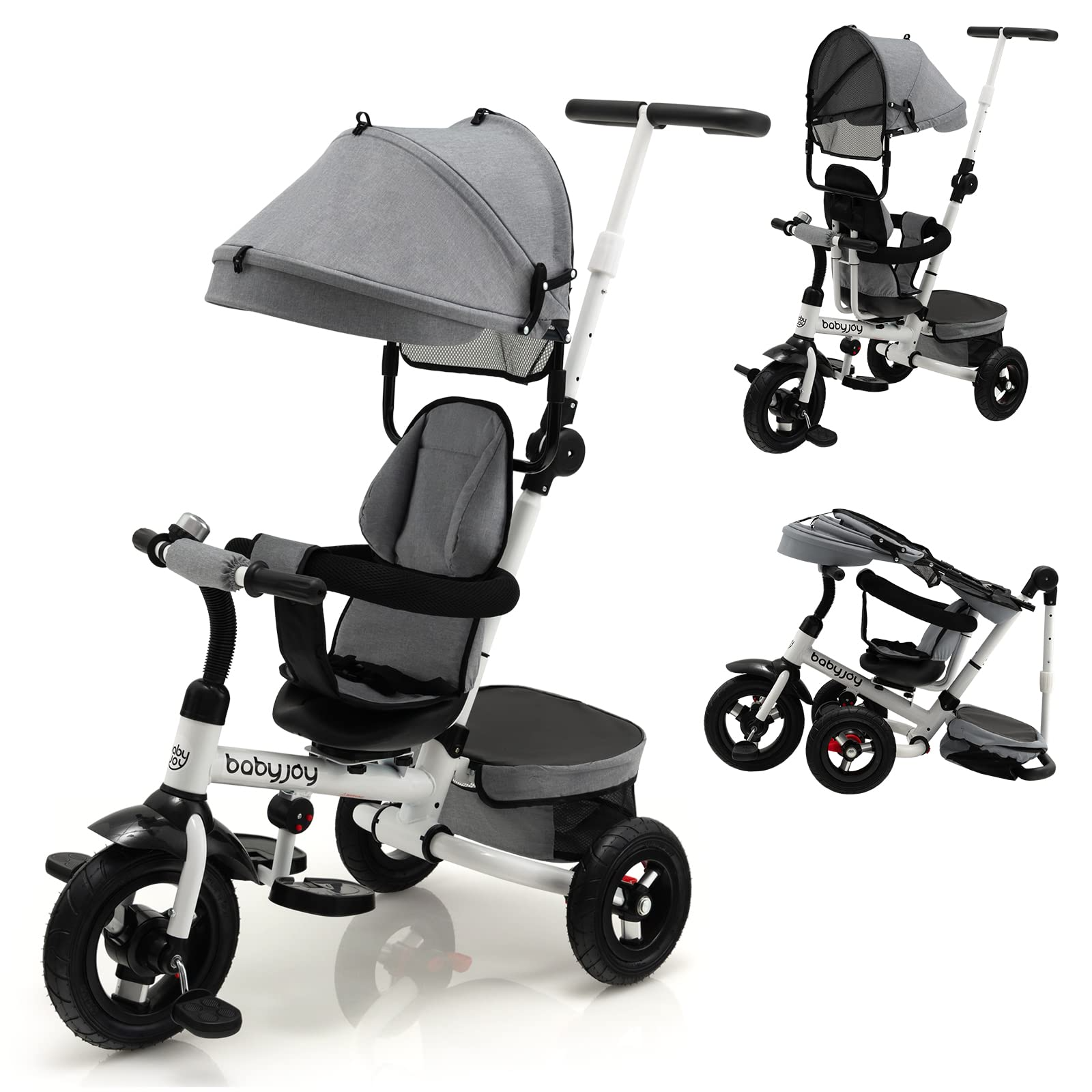 Costzon Tricycle, 4 in 1 Toddler Bike w/ Removable Push Handle, Bell, Reversible Seat, EVA Wheel