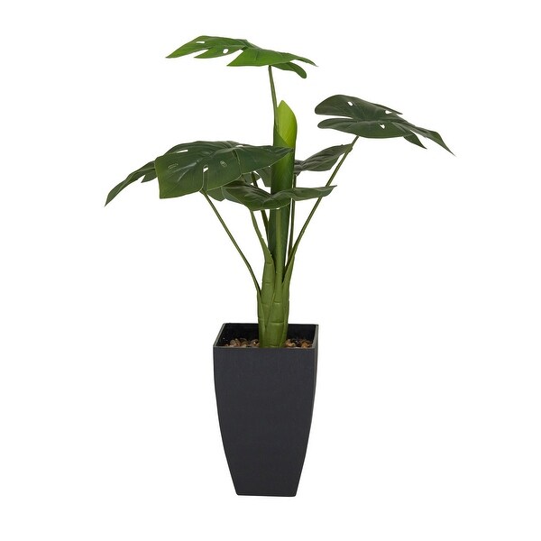 Green Faux Foliage Monstera Artificial Plant with Realistic Leaves and Black Tapered Pot