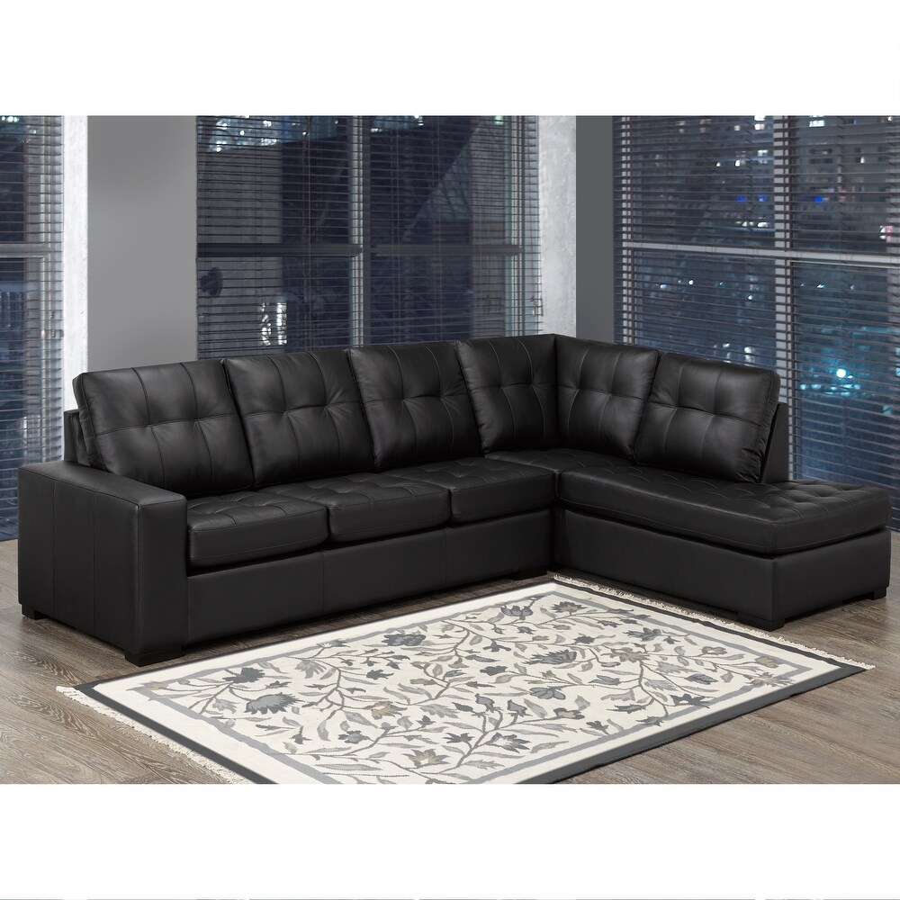 Liam Top Grain Leather Tufted Sectional Chaise Sofa