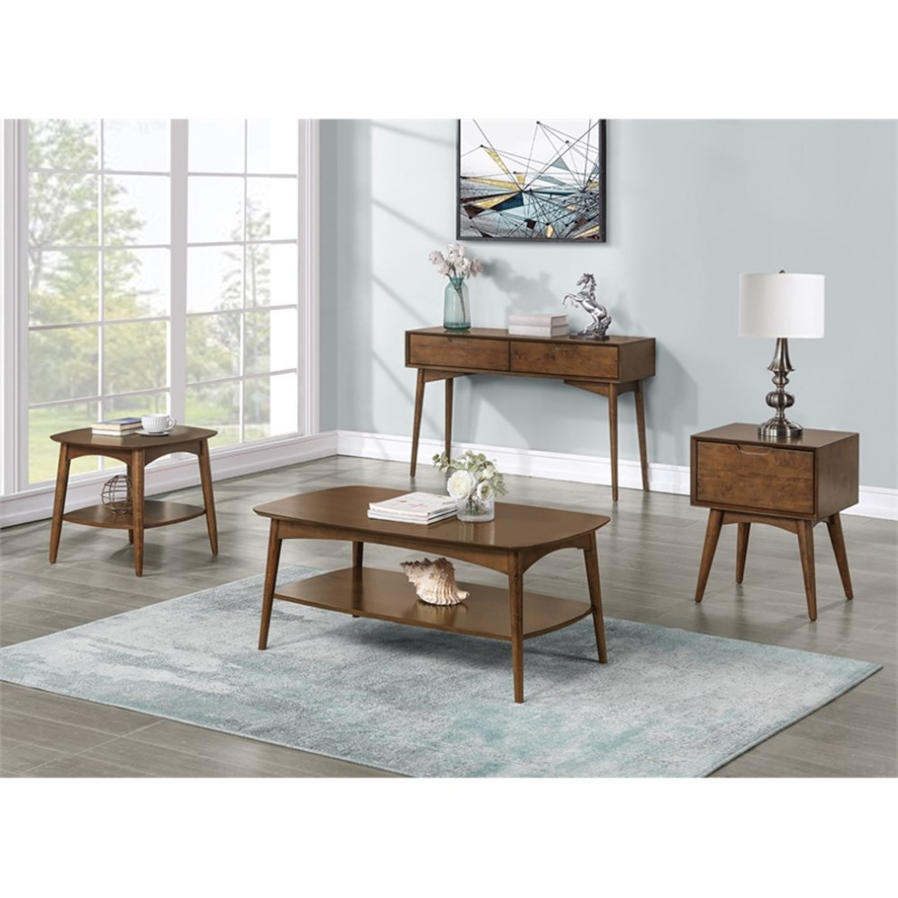 Copenhagen Wood Accent Table with Drawer in Walnut Finish   Midcentury   Side Tables And End Tables   by Homesquare  Houzz