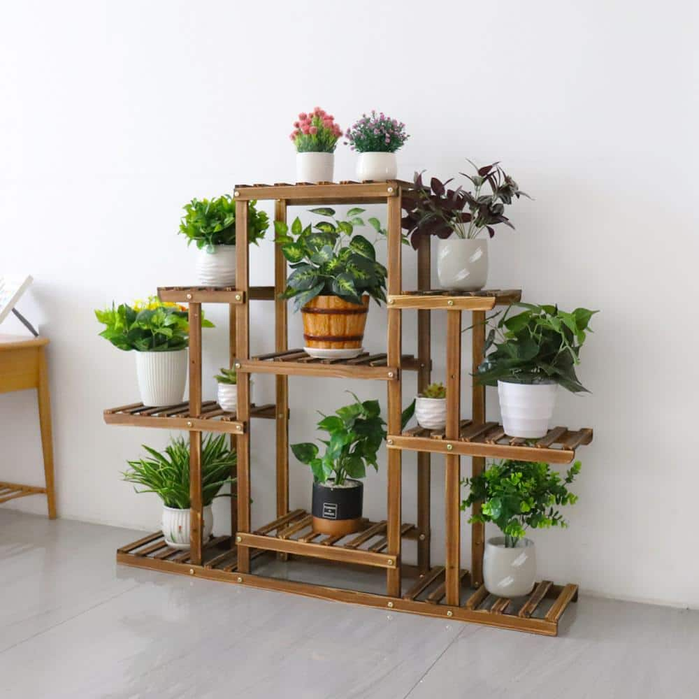 AESOME 9-Tier Plant Stand 38 in. Wood Flower Pot Display Shelf Rack Holder for Patio Garden Lawn Corner Living Room Decor HJ369