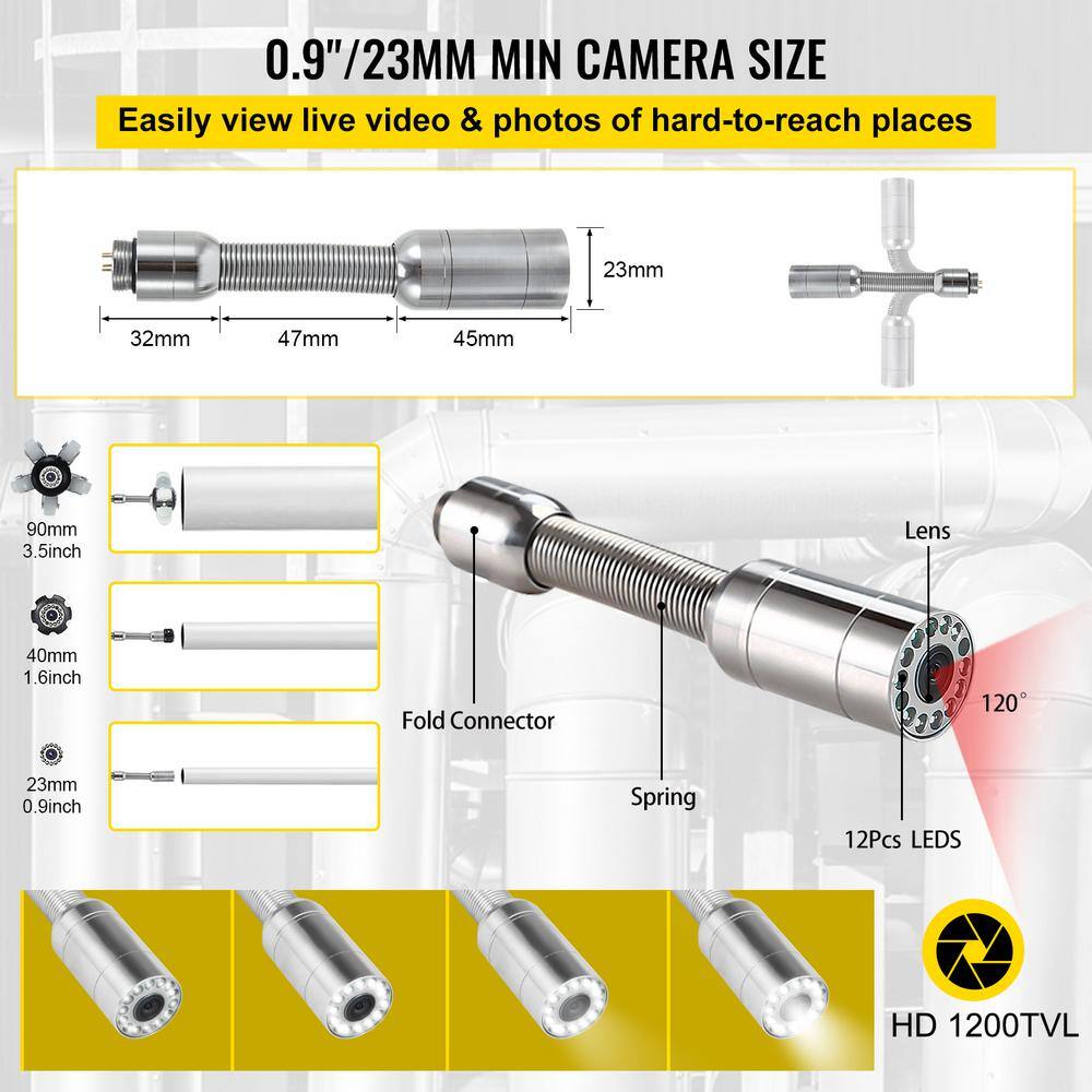 VEVOR Pipeline Inspection Camera 300 ft. Sewer Pipe Camera 9 in. Screen with 8 GB DVR SD Card LED Light for Home Wall Duct GDSTJ300FTGDKSY01V1