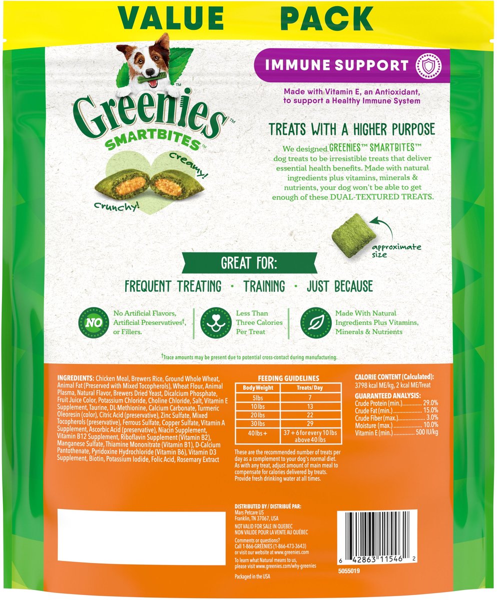 Greenies Smartbites Immune Support Chicken Flavor Crunchy and Soft Dog Treats