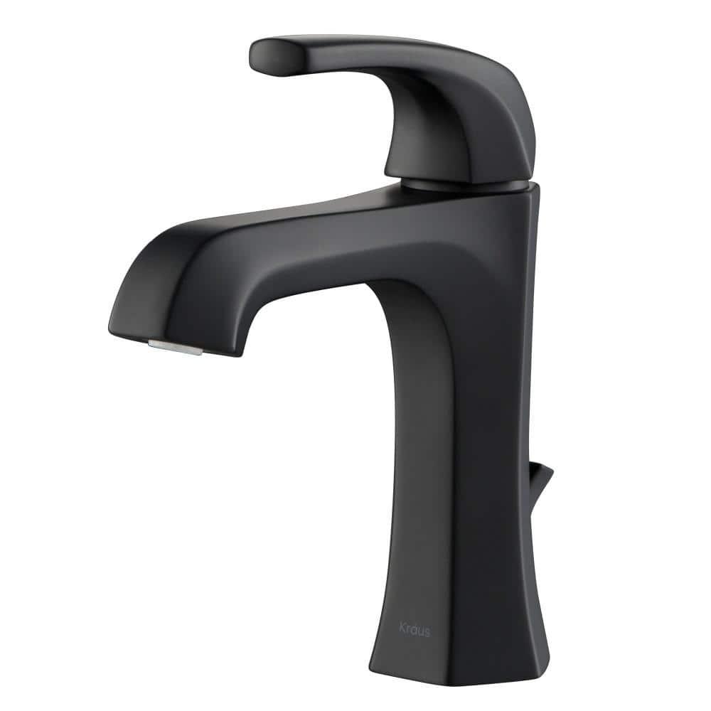 KRAUS Esta Single Hole SingleHandle Basin Bathroom Faucet with Lift Rod Drain in Matte Black