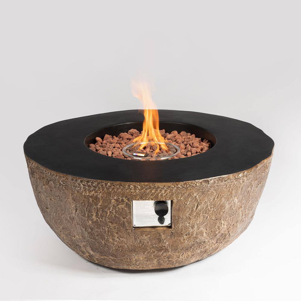 Runesay 42 in. Outdoor Concrete Gas Fire Pit Bowl Brown Faux Stone Large Fire Pit Table PropaneLiquefied Petroleum Gas LARFIRPITTAB