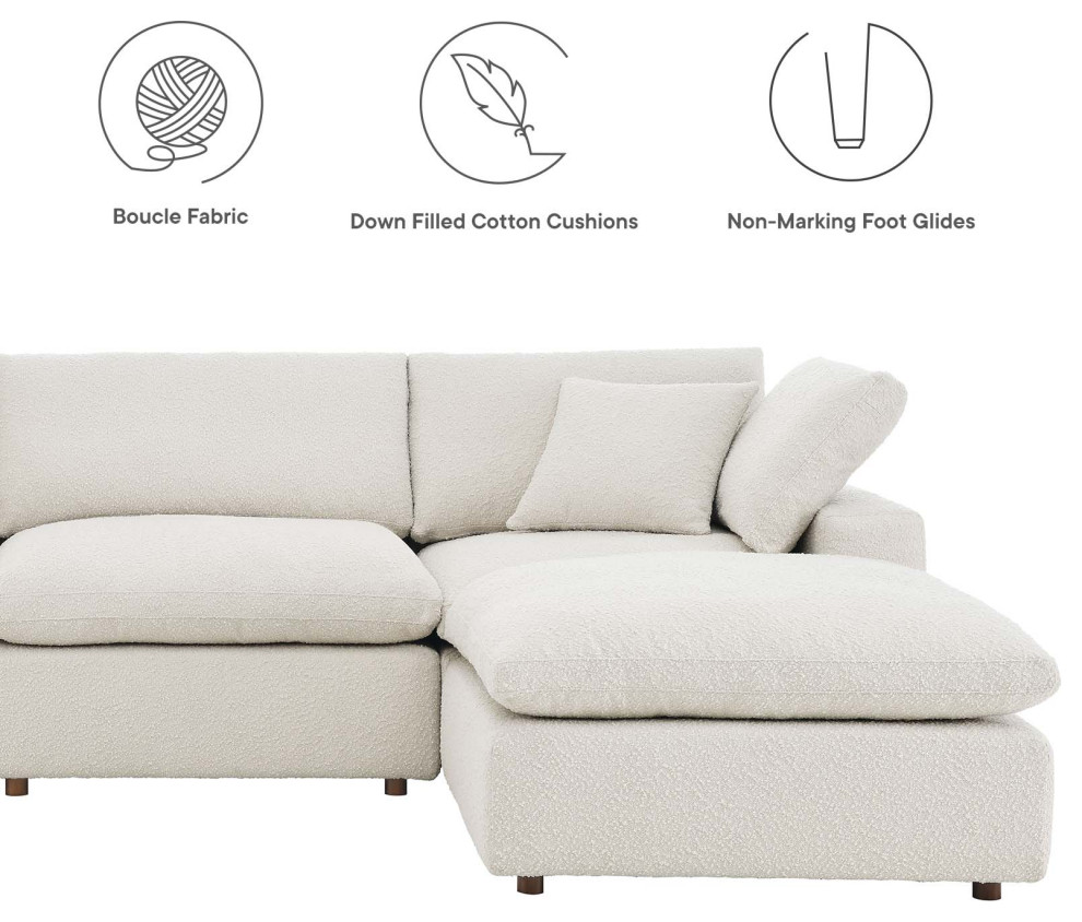 Commix Down Filled Overstuffed Boucle Fabric 4 Piece Sectional Sofa  Ivory   Transitional   Sectional Sofas   by First of a Kind USA Inc  Houzz