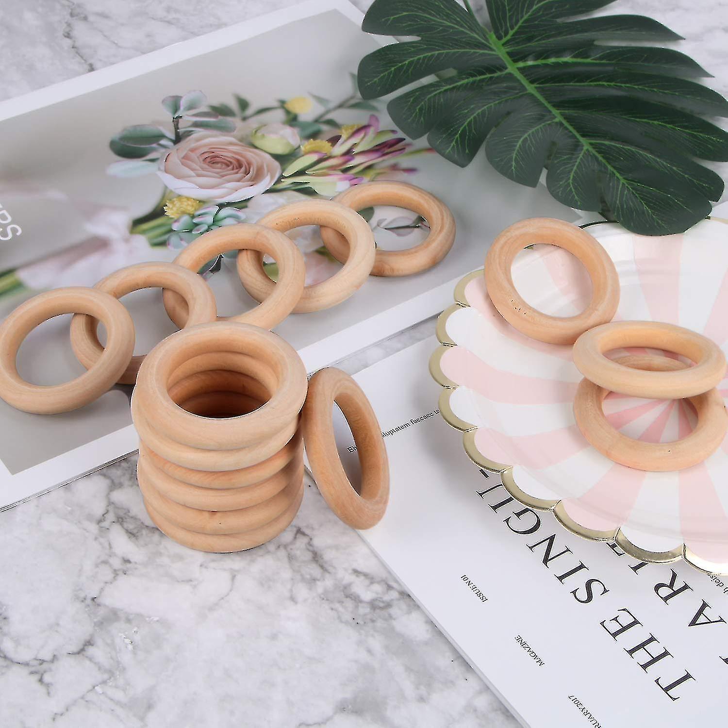 15 Pcs Wooden Rings， Macrame Wooden Rings For Diy Craft Pendant Connectors Jewelry Making (55 Mm)