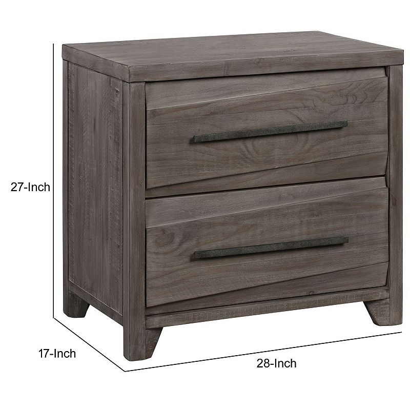 27 Inch 2 Drawer Wooden Nightstand with Bar Pulls， Brown