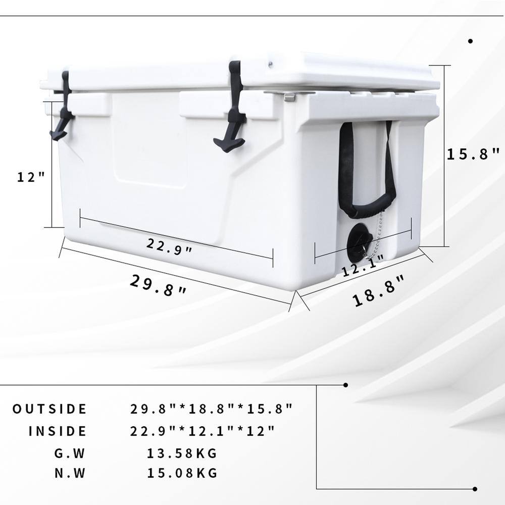 Tatayosi 18 .5 in. W x 29.5 in. L x 15.5 in. H White Portable Ice Box Cooler 65QT Outdoor Camping Beer Box Fishing Cooler P-DJ-106573