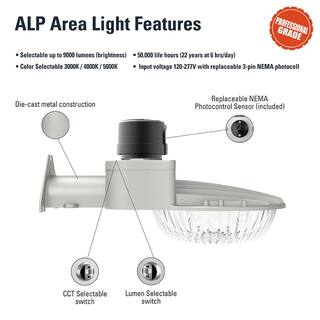 HALO ALP 250-Watt Equivalent Integrated LED Grey Premium Area Light Field Selectable CCT 3000K4000K5000K ALP90LSFSUNVDGY