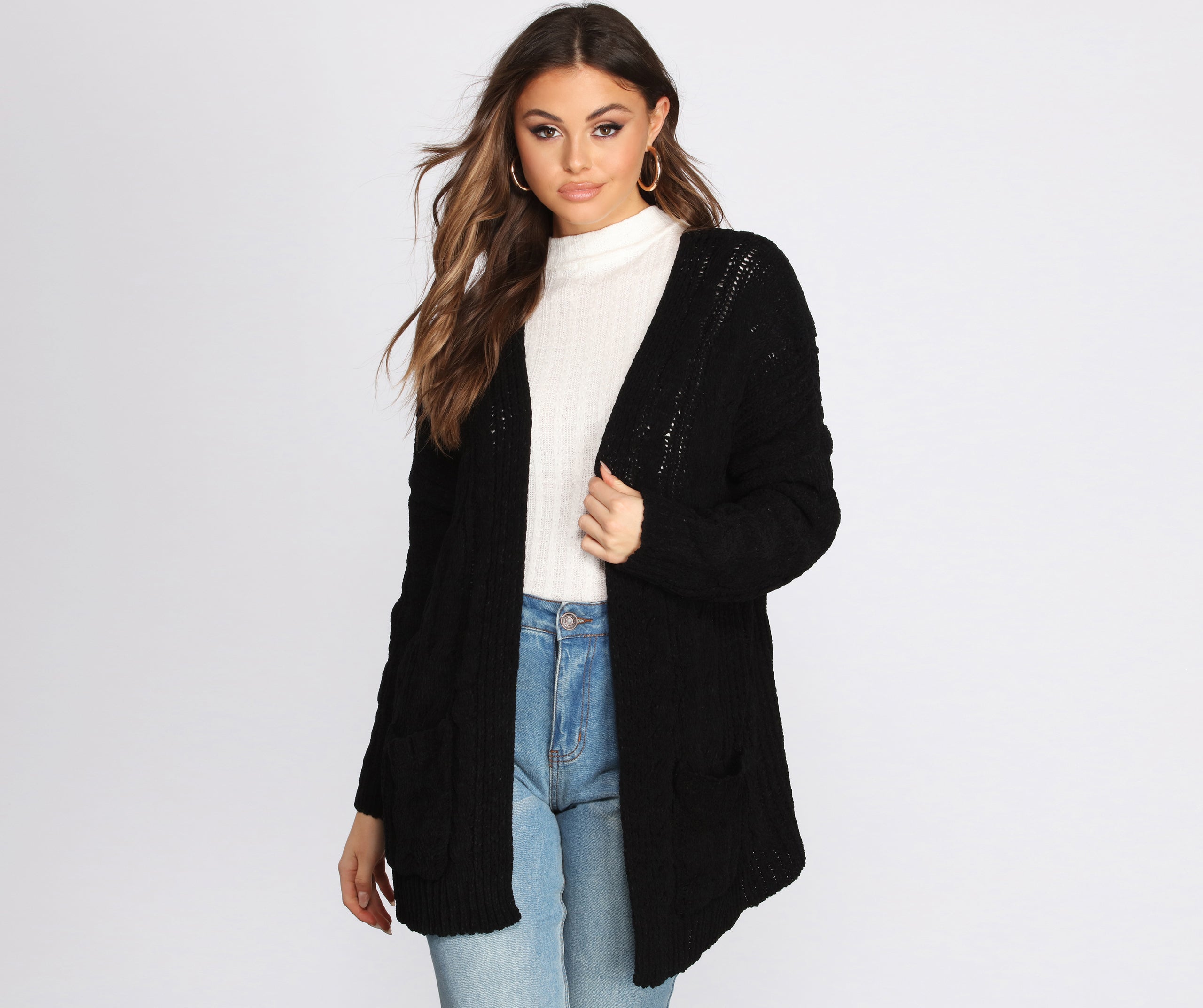 Cuddle Up In Cable Knit Cardigan