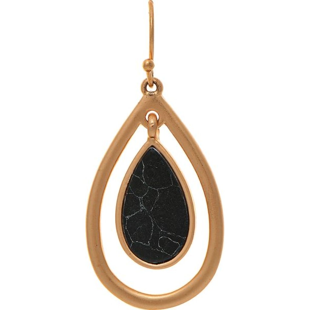 Rain  Gold Teardrop Black Center Earrings