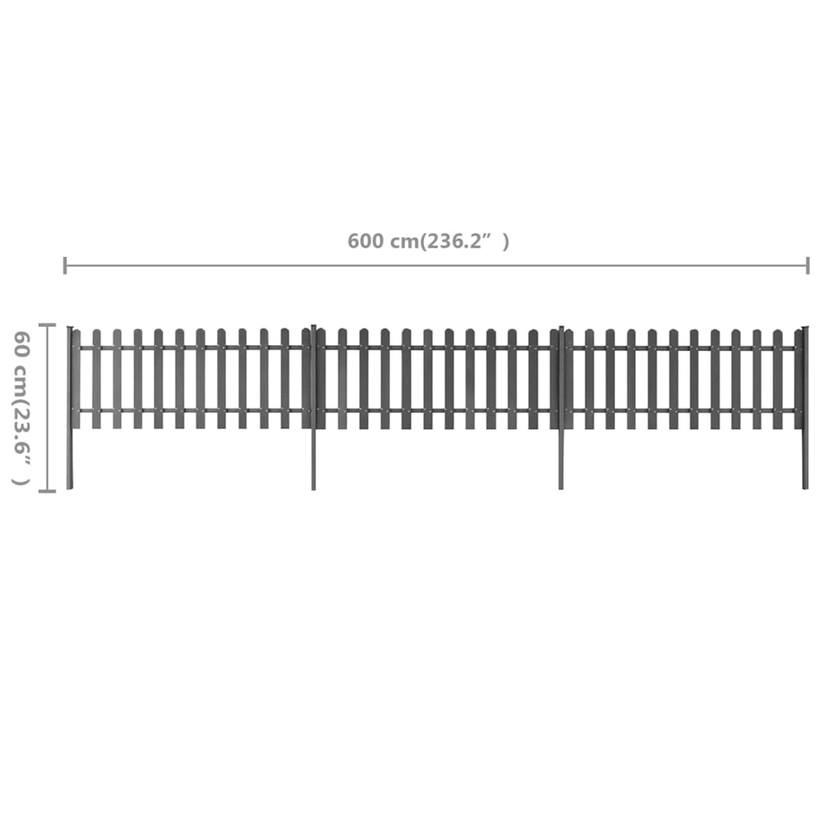 walmeck Picket Fence with Posts 3 pcs WPC 236.2"x23.6"