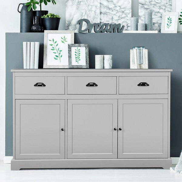 3 Drawers Buffet Cabinet Sideboard Console Table Kitchen Storage Cupboard Gray