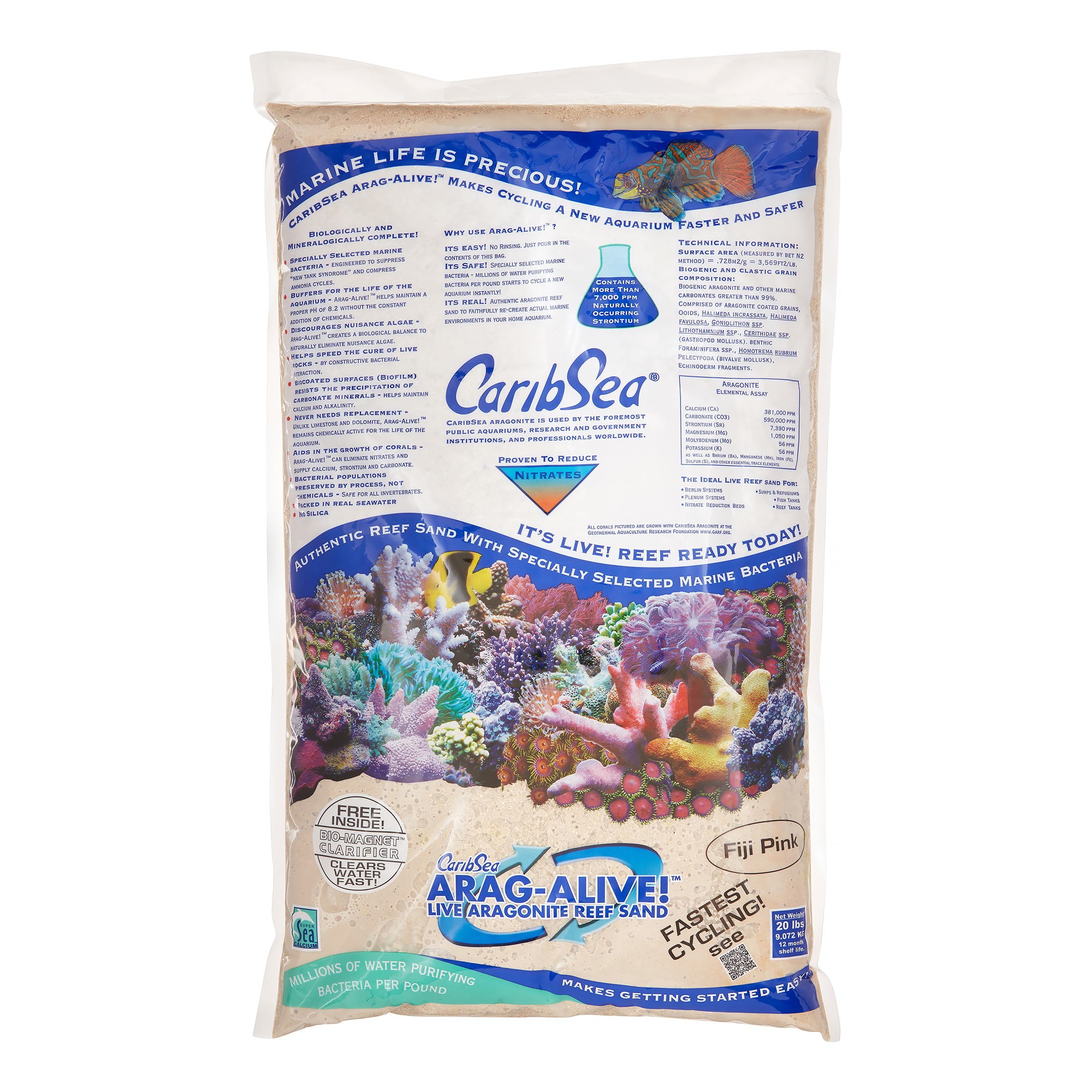 Carib Sea Arag-Alive! Special Grade Reef Sand Aquarium Substrate， 20 Lb， Fiji Pink