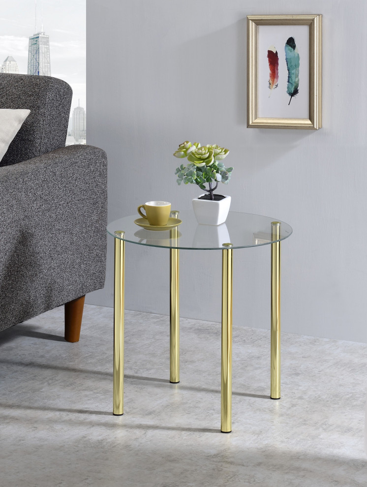 Nance 18 quotRound Modern Accent Side End Table  Brass Metal and Glass   Contemporary   Side Tables And End Tables   by Pilaster Designs  Houzz