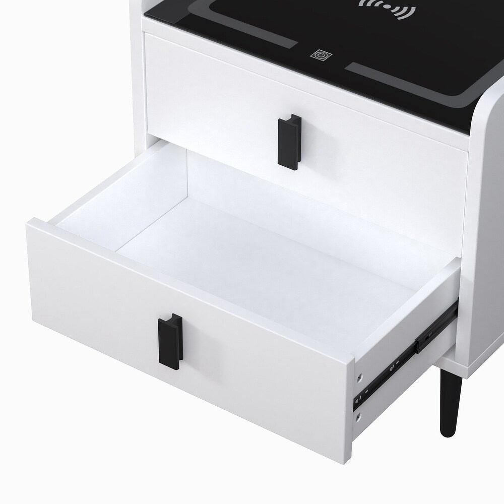 Nightstand with Wireless Charging Station USB Charging and Adjustable LED Lights