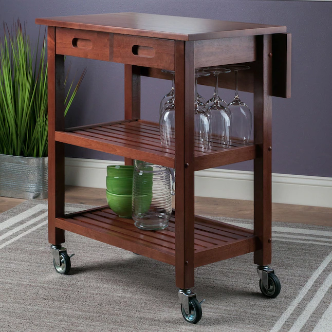 Winsome Wood Brown Wood Base with Wood Top Rolling Kitchen Cart (16.66-in x 28.27-in x 33.07-in)