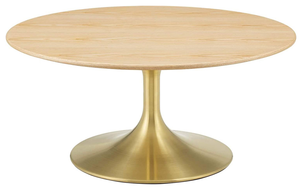 Modern Retro Coffee Table  Golden Pedestal Base and Round MDF Top   Farmhouse   Coffee Tables   by Declusia  Houzz