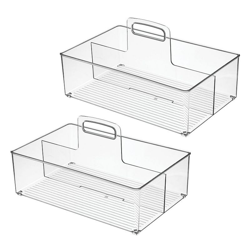 mDesign Plastic Kitchen Tote， Divided Basket Bin with Handle， 2 Pack