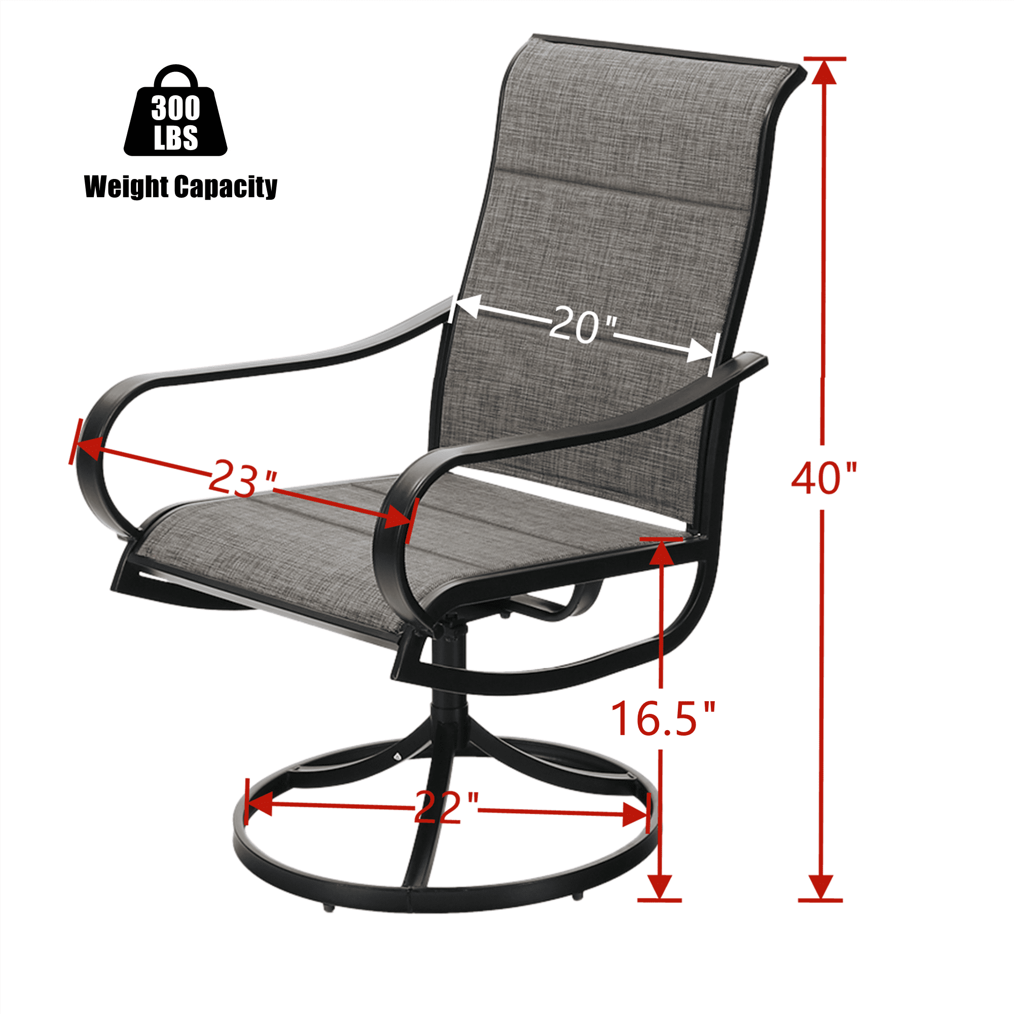 MF Studio 5-Piece Outdoor Patio Dining Set with High-Back Padded Swivel Chairs&Square Table for 4-Person, Black&Gray