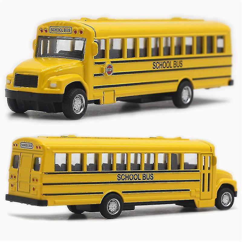 2 Packs Of 5.5 Inch Pull-back Die-cast School Buses， Alloy Metal Vehicle Toys， And Bright Yellow Children， Boys And Girls