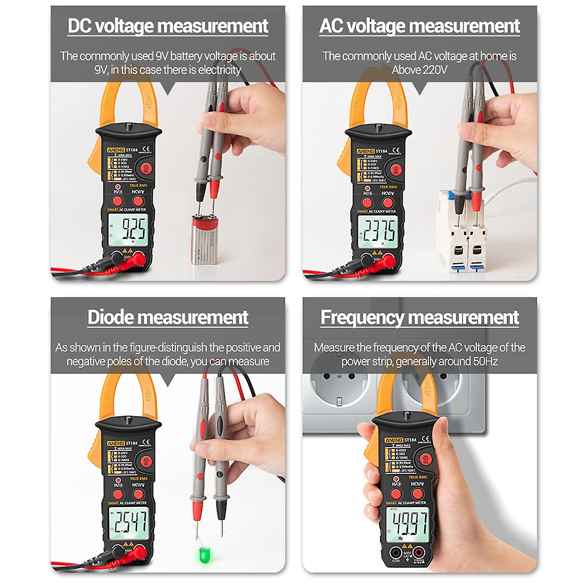 True Rms Digital Multimeter Clamp Meter Dc/ac Voltage Detector Ac Amp Meter With Ohm Capacitance Ncv Continuity Diode Hertz Temperature Tester Yellow