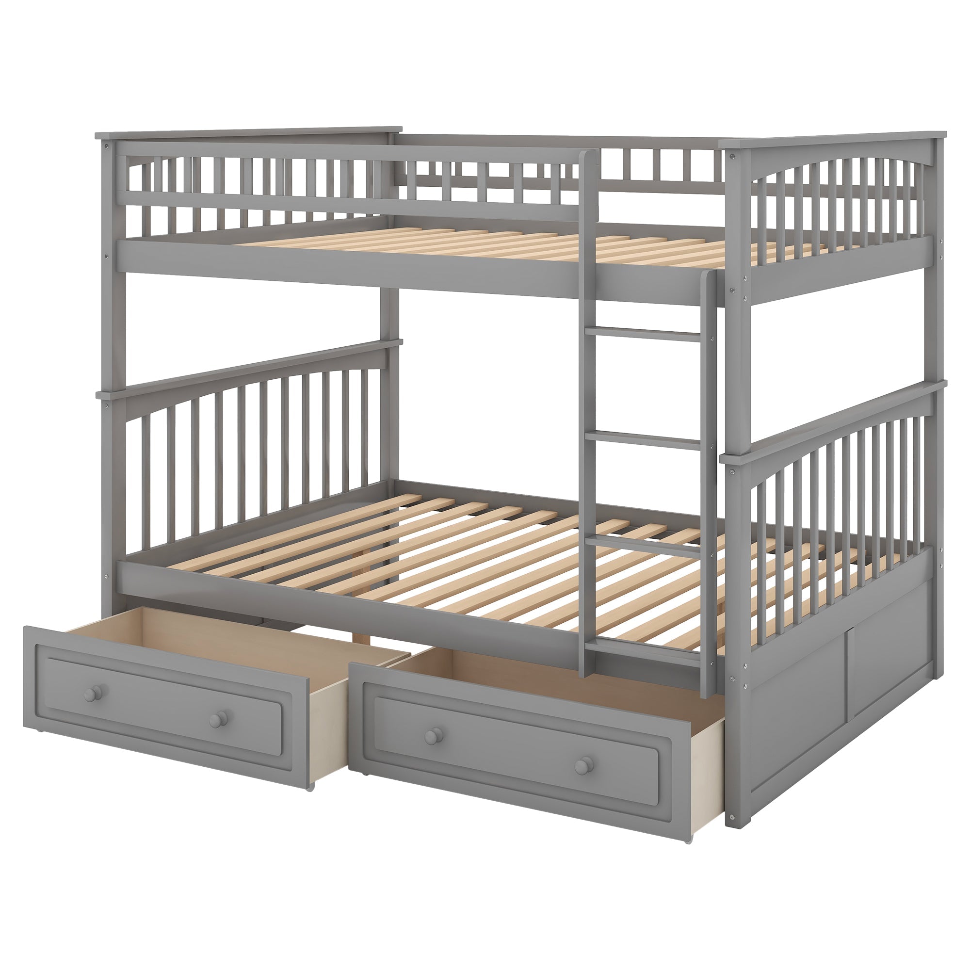 Euroco Pine Wood Bunk Bed With Storage, Full-Over-Full, Grey