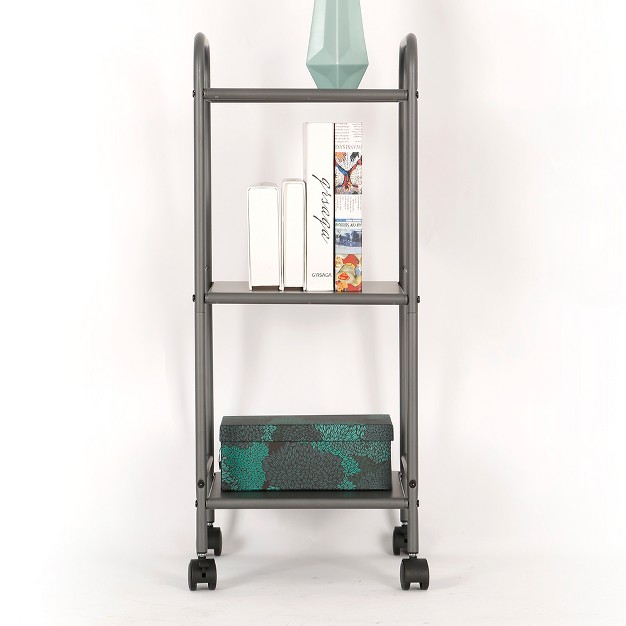 3 Shelf Wide Utility Storage Cart Gray