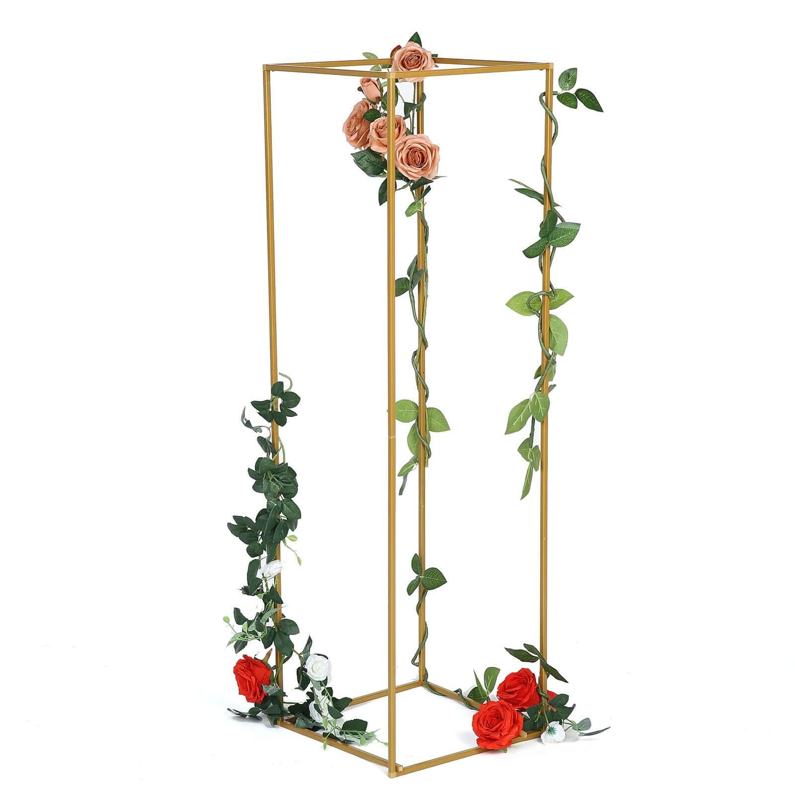 2 Pack Rectangular Gold Metal Wedding Flower Stand, Geometric Column Frame Centerpiece 48