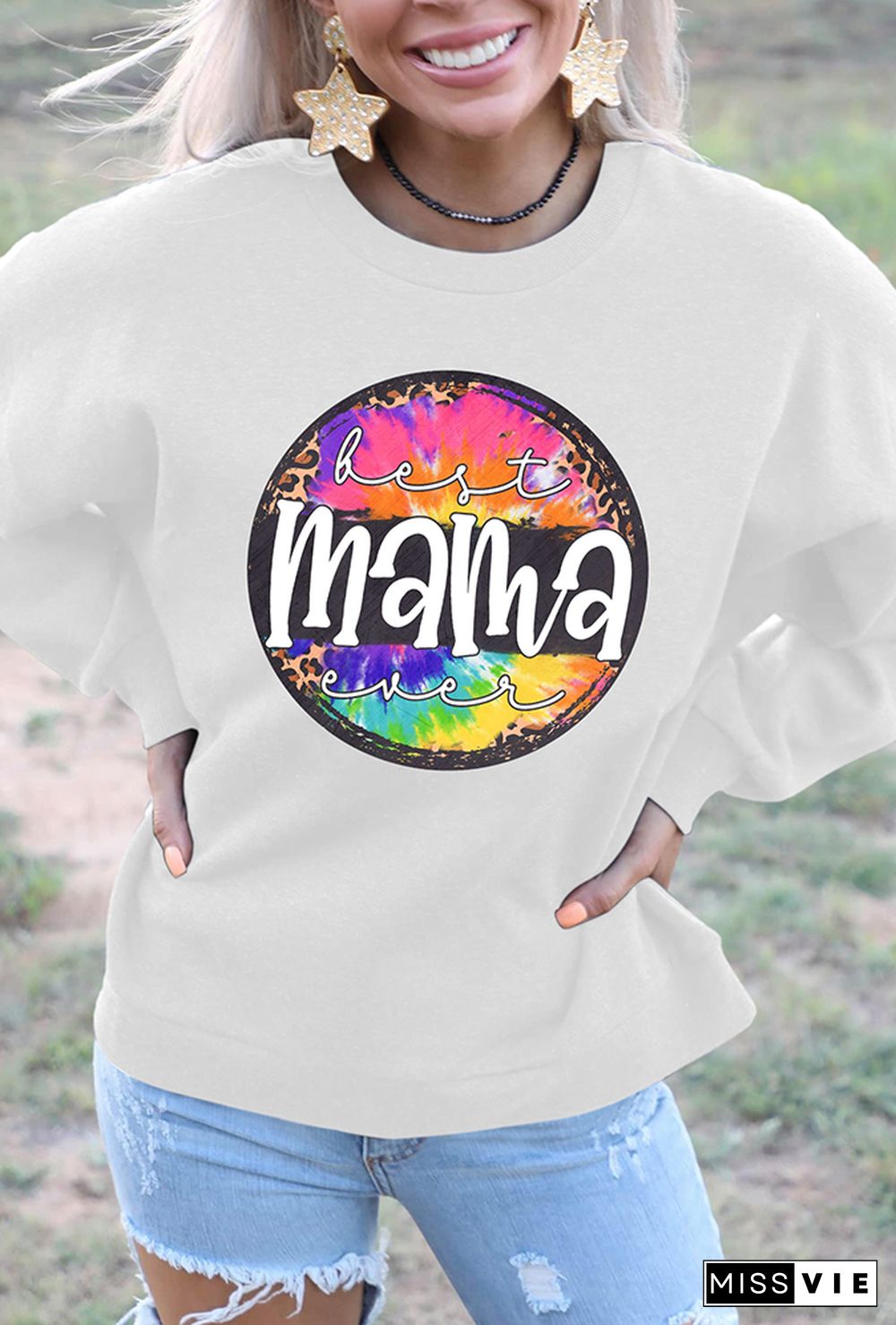 MAMA Print O-neck Long Sleeve Sweatshirts Women Wholesale