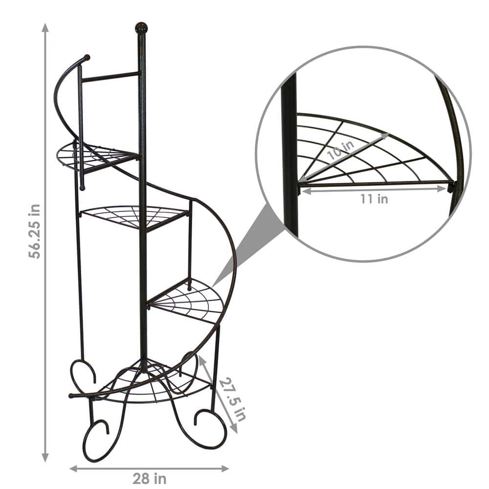 Sunnydaze Decor 56 in. 4-Tier Metal Iron Plant Stand with Spiral Staircase Design (Set of 2) HMI-733