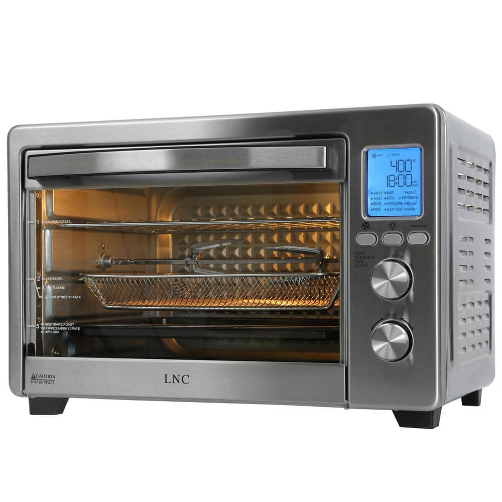 LNC Allin1 338 qt Silver Stainless Steel Digital Air Fryer Toaster Oven for Bake Roast Pizza with Accessories