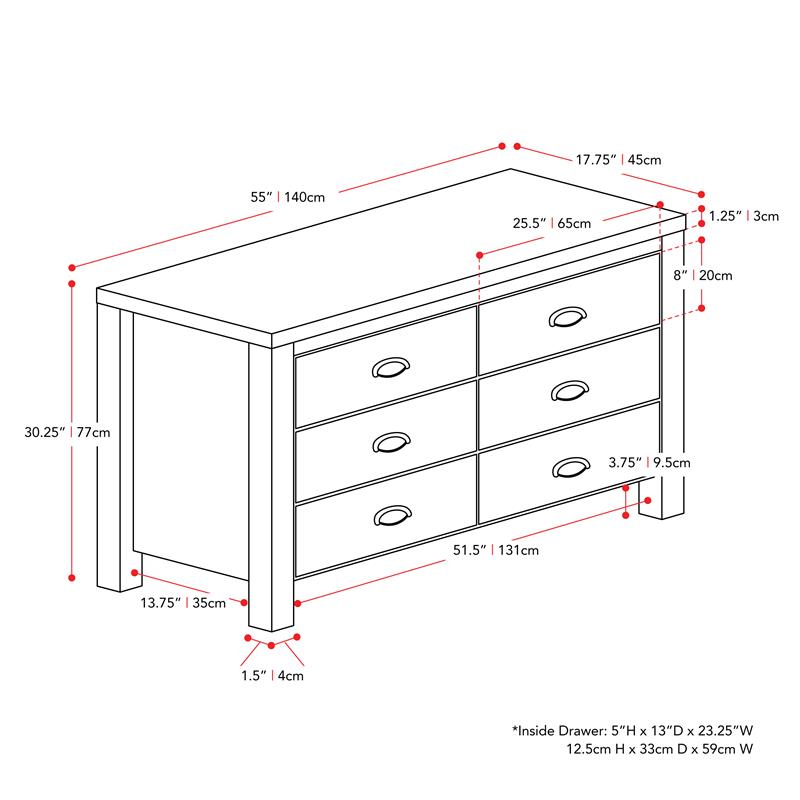 CorLiving Boston 6 Drawer Dresser - White Engineered Wood