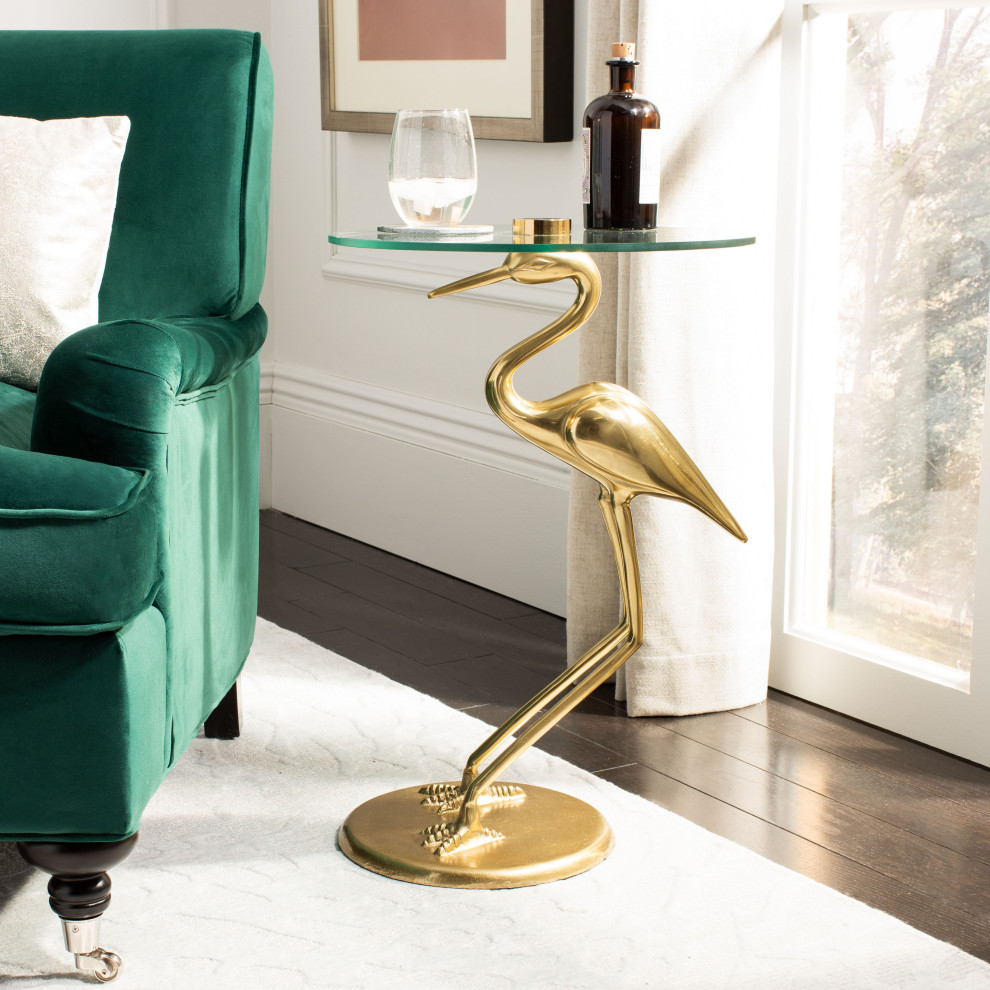 Studio Seven Tori Crane Base Accent Table  Gold/Glass   Beach Style   Side Tables And End Tables   by Safavieh  Houzz