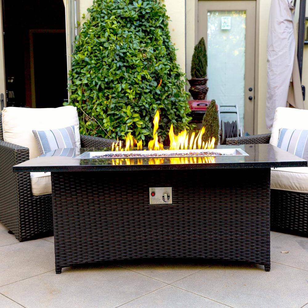 DIRECT WICKER Maxwell 58 in. x 36 in. x 24 in. Rectangle Stainless Steel Propane Fire Pit Table with Cover EVFP-5836