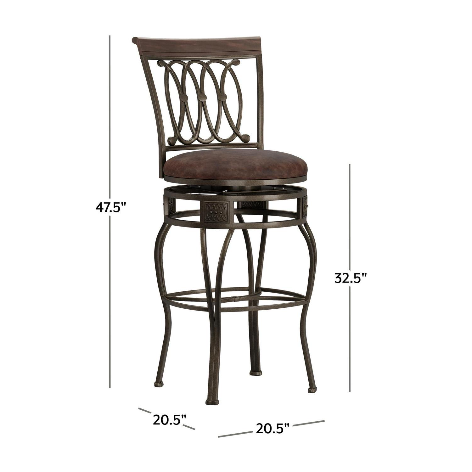 Hillsdale Furniture Montello 32.5 Metal Upholstered Swivel Bar Height Stool， Old Steel