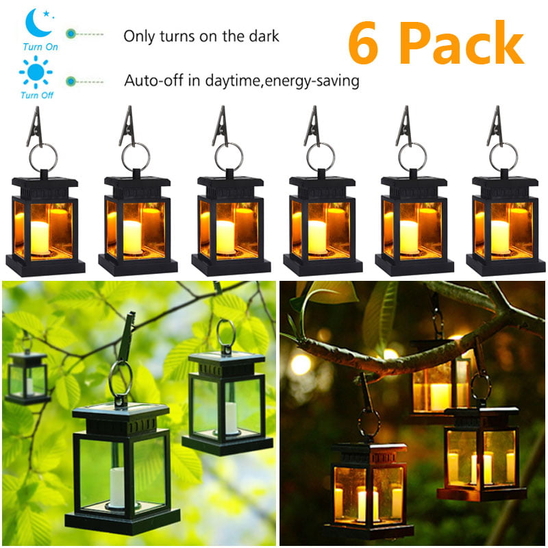 (Set of 6)Hanging Solar Lanterns - ANDEFINE Outdoor LED Umbrella Lights Waterproof Candle Lamps Hang on Patio Umbrella Shepherd's Hooks Tree (Yellow Light， Pack of 6)